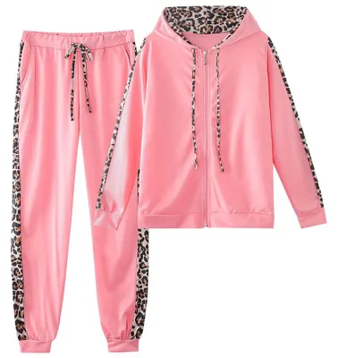 Productafbeelding van amropi Trainingspak dames, joggingpak, luipaardprint, hoodie, lange mouwen, top