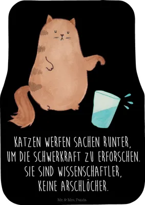 Produktbild von Mr. & Mrs. Panda Fußmatte Fürs Auto Katze Wasserglas - Schwarz - Geschenk, Automatte, Schmutzfangmatte, Schutzmatte, Wissenschaftler, Miau, Katzen, Cats, Neugierig