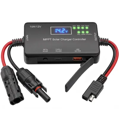 Produktbild von MPPT Solar Laderegler 10A 12V mit USB-C 36W/USB 18W Schnellladung,Solarladeregler mit LCD Display,für LiFePO4,AGM&GEL Batterien,Wohnmobil,Camping,Boot
