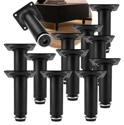 Produktbild von HOOZ® Möbelfüße Edelstahl Schwarz Matt 80 mm 12er Set [HÖHENVERSTELLBAR] Möbelbeine Ø 30 mm – Schrankfüße für Kommode TV-Board & Regal – 35 kg pro Fuß