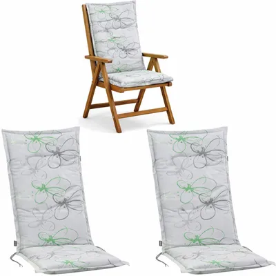 Produktbild von BURI 2x Auflagen Set Hochlehner für Gartenstühle 120x48x7cm Sesselauflagen Polster UV Lichtecht - Gartenstuhlauflagen Blumen Muster Stuhlkissen mit Dicker Schaumstoff Füllung (Grau)
