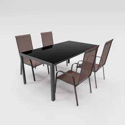 Produktbild von Gartenmöbel Set Metall Tisch 4 Stapelsessel Essgruppe Gartenset Sitzgruppe Stuhl schokobraun