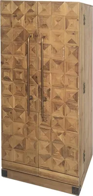 Produktbild von Barschrank Imelda, 107 cm hoch, 49 cm breit, 45 cm tief, Vintage Optik, Rautenmuster, Mid Century Stil, Holzoptik, 16 Flaschen