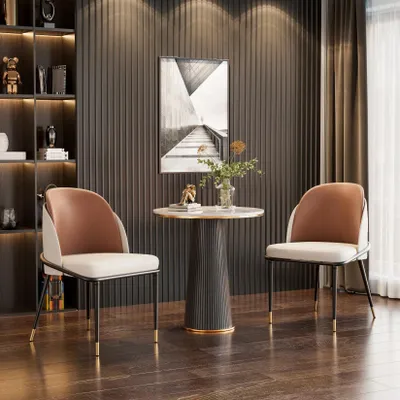 Produktbild von Esszimmerstühle – Set aus 2 – Kunstlederbezug – Bequem – Modernes Design – Holzrücklehne