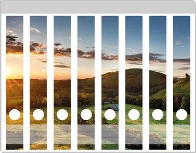 Produktbild von Wallario Ordnerrücken Sticker, selbstklebend für schmale Ordner, 8 Stück, Motiv Schlosspanorama in England bei Sonnenaufgang