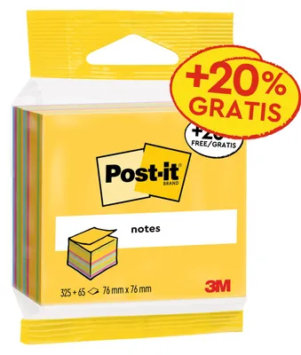 Produktbild von Post-It 4046719432080, Quadratisch, Mehrfarbig, Papier, 76 mm, 76 mm, 390 Blätter