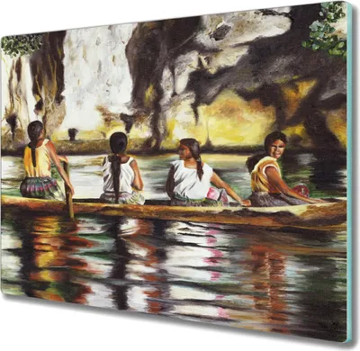 Produktbild von Coloray Hackbrett Herdabdeckplatte 60x52 cm Küchenbrett Kochplattenabdeckung Schneidebrett - Wasser Boot Frauen