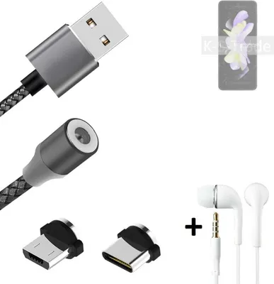 Produktbild von K-S-Trade® Hochwertiges Magnet-Lade-kabel Sync-Kabel Daten-Kabel + Kopfhörer kompatibel mit Samsung Galaxy Z Flip4 mit USB-Typ-C-Anschluss und