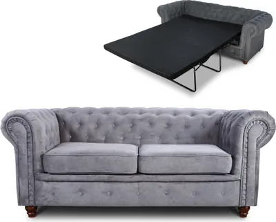 Produktbild von Schlafsofa Chesterfield Asti Bis 2-Sitzer, Sofa mit Schlaffunktion, Couch 2-er, Couchgarnitur, Sofagarnitur, Holzfüße - Glamour Design (Grau (Capri 09))