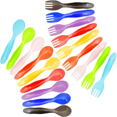 Kinderbesteck-Set, 18 Teile, Kunststoff, Regenbogenfarben, spülmaschinenfest
