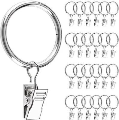 Produktbild von Metallische 25-teilige gordijnringen mit Clips 32 mm Innendurchmesser, für Rollladen, Tür, Duschvorhang, Waschleine (Silber)