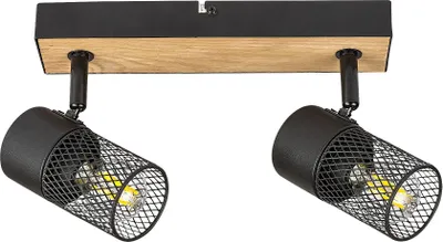 Productafbeelding van Rabalux 71152 Plafondlamp met 2 spots, serie Metta, fitting E14, hout, bruin-zwart, rond, industriële stijl, diameter 60mm