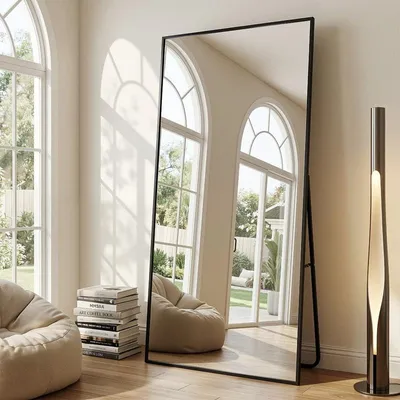 Standspiegel 210x109 cm, rechteckig, schwarz, freistehend oder hängend
