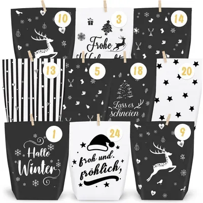 Produktbild von Adventskalender zum Befüllen, 24 DIY Papiertüten mit Zahlen Aufklebern, Weihnachtskalender Selbstbefüllen Set