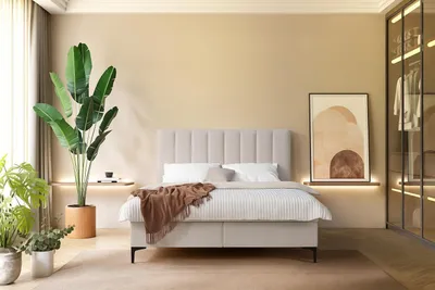 Productafbeelding van KSHOMECONCEPT Boxspringbed SERANO met pocketveringmatras H4 en topper, twee bedbodems, 140x200 cm, beige