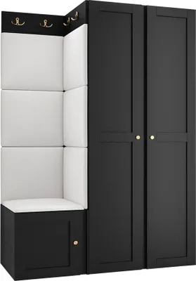 Produktbild von MIRJAN24 Garderoben-Set Orion Ramiro XXIII, Kleiderschrank, Schuhschrank, Kleiderhakenbrett, 7x Paneel 42x42, 8 Kleiderhaken, Metallgriffe (Farbe: Schwarz, Soft 017)