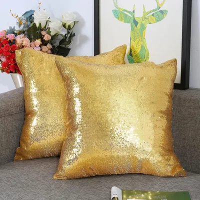 2er-Set Glitzerkissenbezüge 45x45 cm, Gold, mit Reißverschluss