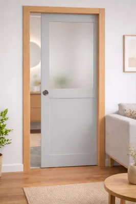Immagine prodotto di Porta scorrevole Athena grigia chiara con vetro H204 x L73 cm, incasso, kit di finitura Gd Menuseries