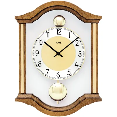 Produktbild von AMS 7447/4 Wanduhr Quarz analog Pendel Doppelpendel Holz Eiche massiv mit Glas