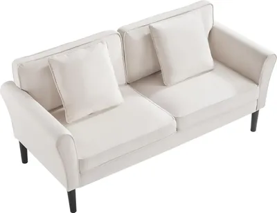 Produktbild von SucceBuy Zweisitziges Loveseat-Sofa (176 cm), modernes kleines Cord-Sofa mit gewundener Federung, weichen Kissen und robustem Rahmen für Schlafzimmer, Büro oder Wohnung, weiß