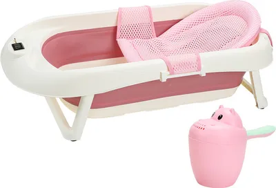 Produktbild von Clanmacy Baby Badewanne Babywanne Rutschfest Baden 3 in 1 ergonomisch mit Stöpsel 0-6 Jahre mit Standfüßen, rosa