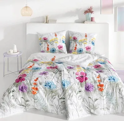 Produktbild von Estella Seersucker Bettwäsche Rachel 3608-985 Blumen Bunt Grau 135x200