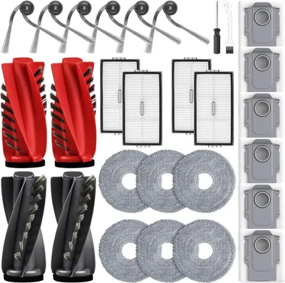 Produktbild von 28 Stück Zubehörset für Roborock Saros 10R/Qrevo CurvX/Qrevo Curv 2 Pro Saugroboter mit 2 Paar Hauptbürsten 6 Wischtücher 4 Filtern 6 Staubbeuteln 6 Seitenbürsten 1 Reinigungsbürste 1 Schraubendreher