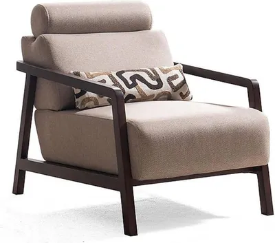 Produktbild von Beiger Polstersessel Designer Holzgestell Wohnzimmer Textilsitzer