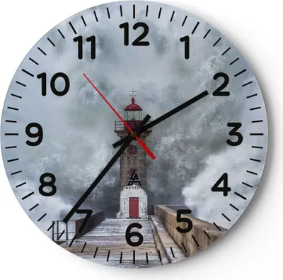 Produktbild von Wanduhr - Rund - Glasuhr - Laterne Meer Sturm - 30x30cm - Schleichendes Uhrwerk - Lautlos - zum Aufhängen bereit - Dekoration Modern - Wanddekoration aus Glas - C4AR30x30-5003