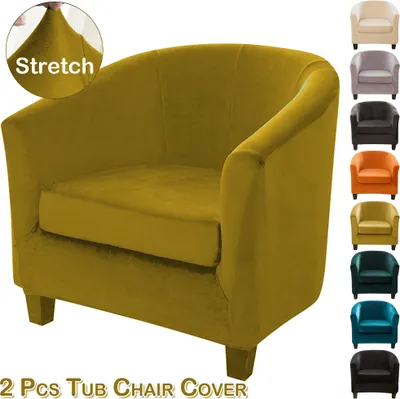 Produktbild von Stretch Universal Stuhlhusse Samt Stuhlbezug Sofa Sessel Husse für Home Hochzeit Bankett Bar Sofabezug für Einzelsofa Clubsessel Cocktailsessel Gelb