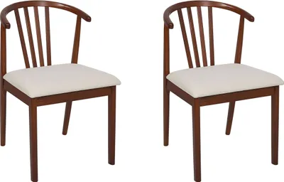 Produktbild von BELIANI Esszimmerstuhl 2er Set Dunkelbraun Gummibaumholz mit Sitzpolster Streben Hohe Runde Rückenlehne Ohne Armlehnen Klassisch Küchenstuhl Holzstuhl