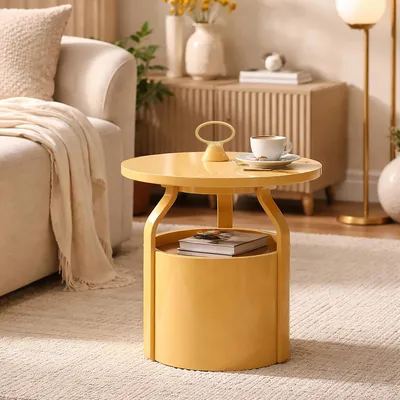 Immagine prodotto di Inle - Tavolino da Salotto, 46x54x46h cm Bianco Crema, Forma Rotondo