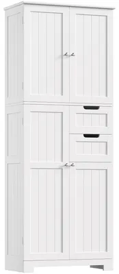 Productafbeelding van Hoge badkast met 4 deuren en 2 lades, 164,5 x 60 x 30 cm, wit, ideaal voor opbergruimte in de badkamer of keuken