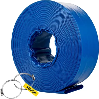 Productafbeelding van Afvoerslang 51 mm x 32 m platte slang van pvc-weefsel, robuuste afvoerslang met slangklemmen