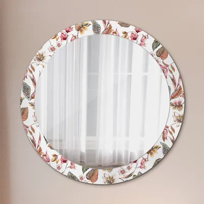 Produktbild von Runder Spiegel mit Modernem Aufdruck - Dekospiegel Wandmontage -Vintage Blumen- Ø80cm