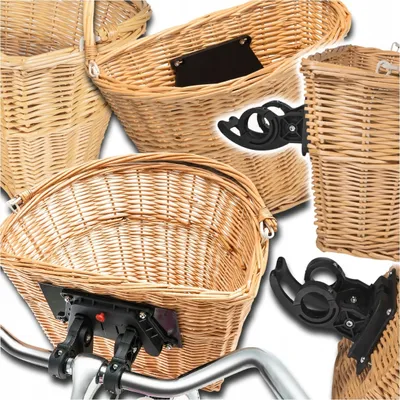 Produktbild von Fahrradkorb Weidengeflecht fuer Lenker mit CLICK-System 35cm Vorne Einfache Montage Robust fuer Einkaeufe Radtouren