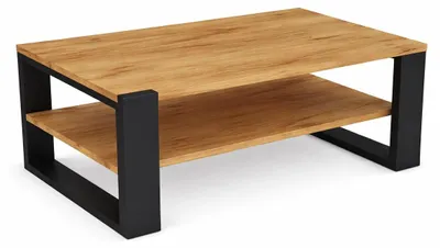 Produktbild von Couchtisch 95x58 cm mit Ablage Loft Wohnzimmertisch Eiche Craft Gold Schwarz Sofatisch Moderner Tisch