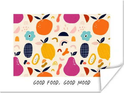 Produktbild von MuchoWow® Poster Zitate - Essen - Gutes Essen, gute Laune - Sprichwörter 120x90 cm - Wandbild