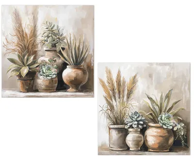2er-Set Leinwandbilder, Herbstfarben, 60x3x60 cm, Holzrahmen