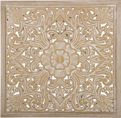 Obrázok produktu pre BELIANI Nástenná dekorácia svetlé drevo biela MDF 60 x 60 cm štvorcový tvar ornamenty moderný štýl dekorácie doplnky
