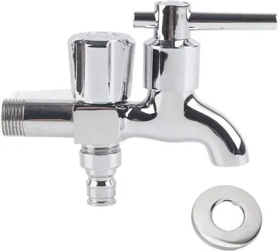 Produktbild von Messing/ABS-Wasserhahn G1/2in - Doppelaustritt - Kaltwasserhahn - 72 x 120 mm - 0-90 °C Betriebstemperatur - Waschmaschinenhahn
