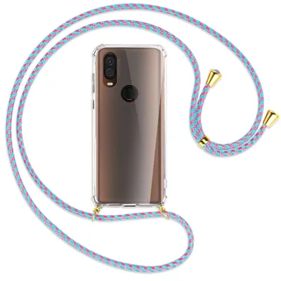 Produktbild von Handykette Backcover-Schutzhülle mit Band (Metall goldfarben) für Motorola One Vision - pink/mint