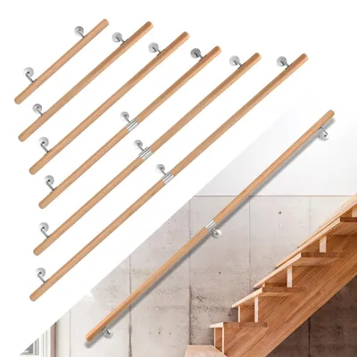 Zdjęcie produktu dla Poręcz Eikuavons Buchenholz, 100 cm, solidna drewniana poręcz do schodów z metalowymi uchwytami ściennymi, średnica 4,2 cm, lakierowana, idealna do schodów, korytarzy, łazienek i schodów w ogrodzie
