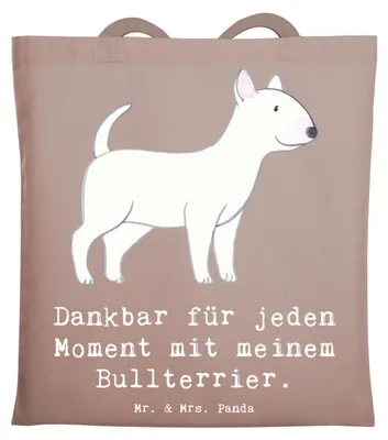 Produktbild von Mr. & Mrs. Panda Shopping Tasche Bullterrier Moment - Braun Pastell - Geschenk, dokumententasche, Jutebeutel, Tote Bag, Laptoptasche, Schultasche
