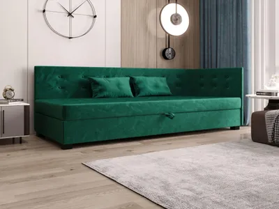 Obrázok produktu pre AURA SOFA Boxspring posteľ OLAF PLUS 80x195 Kompletná sada s matracom Bonell, čalúnená posteľ s úložným priestorom – zelená, MONOLITH 37