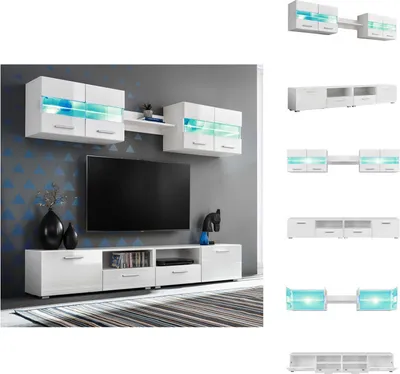 Immagine prodotto di vidaXL Set da parete per TV a 5 pezzi con luci LED bianco lucido - Mobili TV