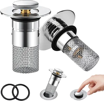 Produktbild von Ablaufstopfen 2 Stück, 34-40 mm, Pop Up mit Haarfilter, Edelstahl, für Küche und Badezimmer