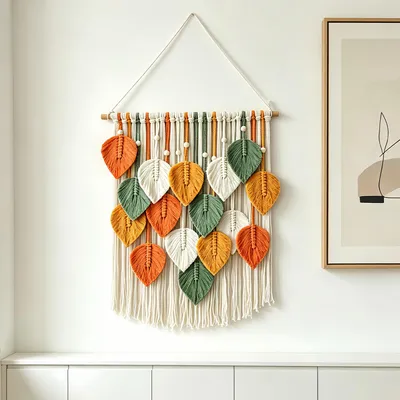 Produktbild von Makramee Wandbehang 50 x 100 cm, orange und grün, für Wohnzimmer