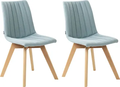 Produktbild von BELIANI Esszimmerstuhl 2er Set Hellblau Stoffbezug Gesteppt Vertikale Steppung Helle Holzbeine Ohne Armlehnen Retro-Design Wohnzimmer Küche Wohnküche
