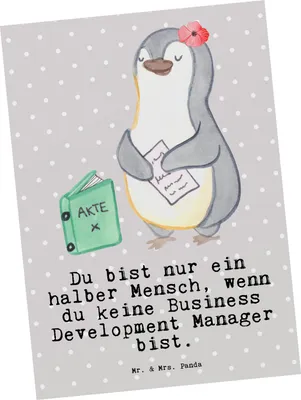 Produktbild von Mr. & Mrs. Panda Postkarte Business Development Manager Herz - Grau Pastell - Geschenk, Ansichtskarte, Postkarten, bildkarte, Ansichtskarten, Grußkarte